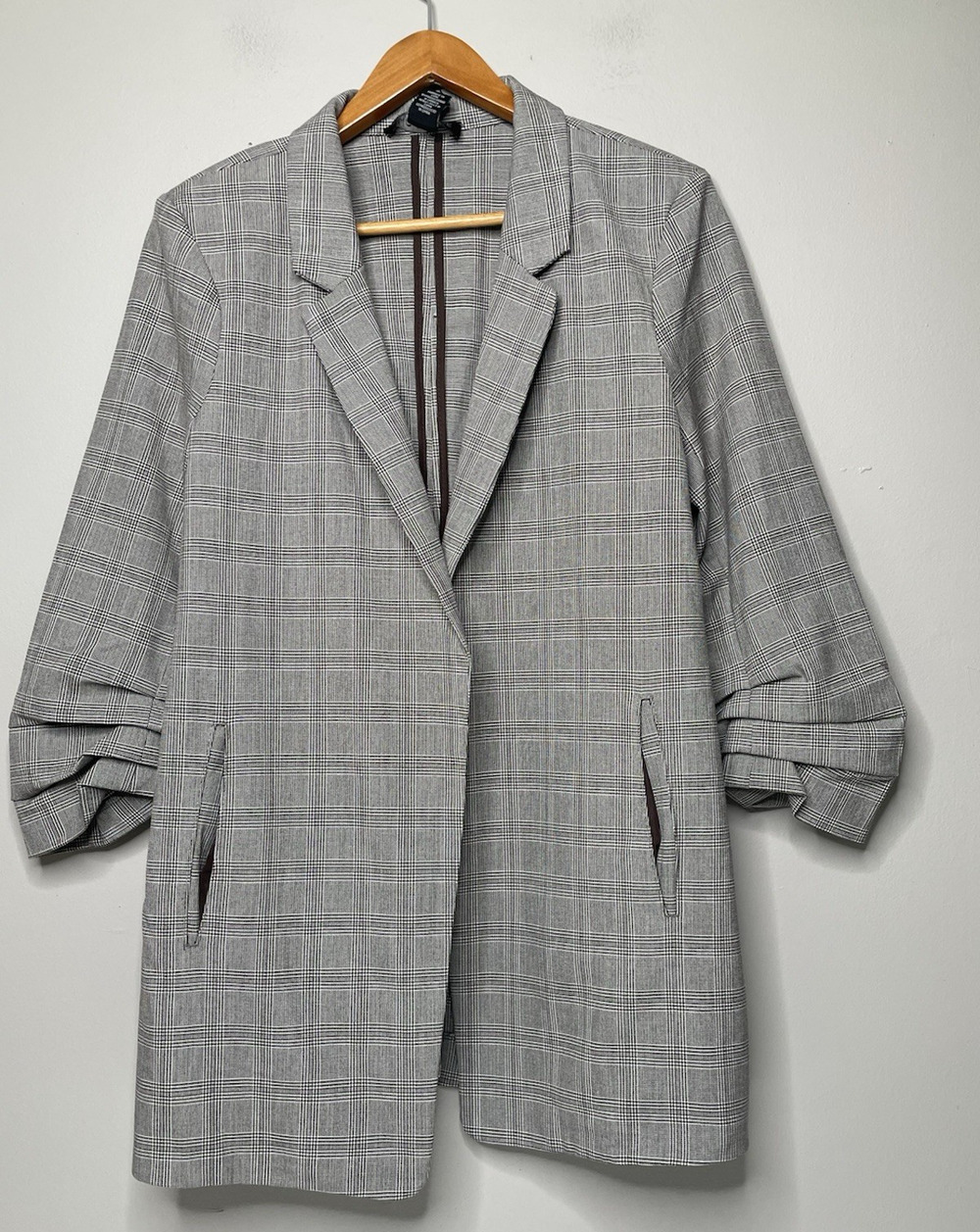 Rachel Zoe Women’s Plaid Open Front Blazer Jacket Black Gray Size L